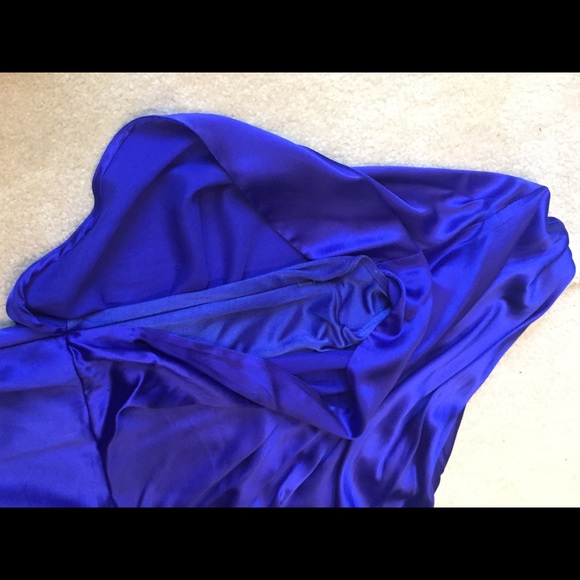 One shoulder, silk, royal blue cocktail dress - Picture 7 of 7